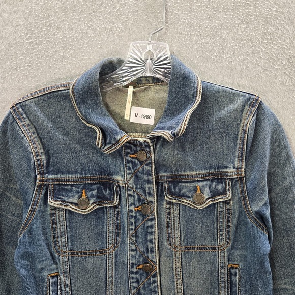 Free People Women Jacket XS Blue Rumors Denim Jean Trucker - Picture 9 of 11